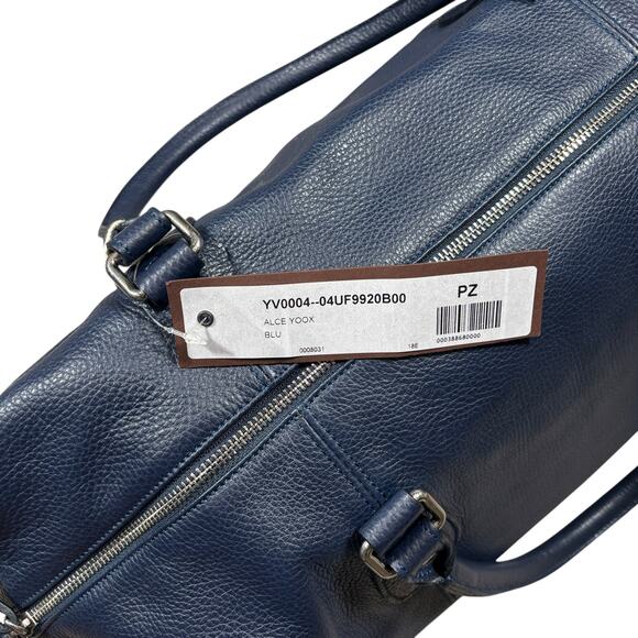 NAVY BLUE LEATHER DOUCALS WEEKEND DUFFEL BAG NWT - Picture 4 of 9